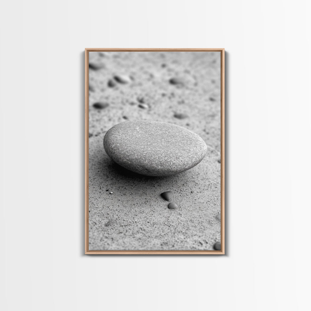 Smooth Beach Stone, Minimalist Sand Texture, Natural Balance, Canvas Print, Spa Room Wall Art, Calm Earthy Interior Style