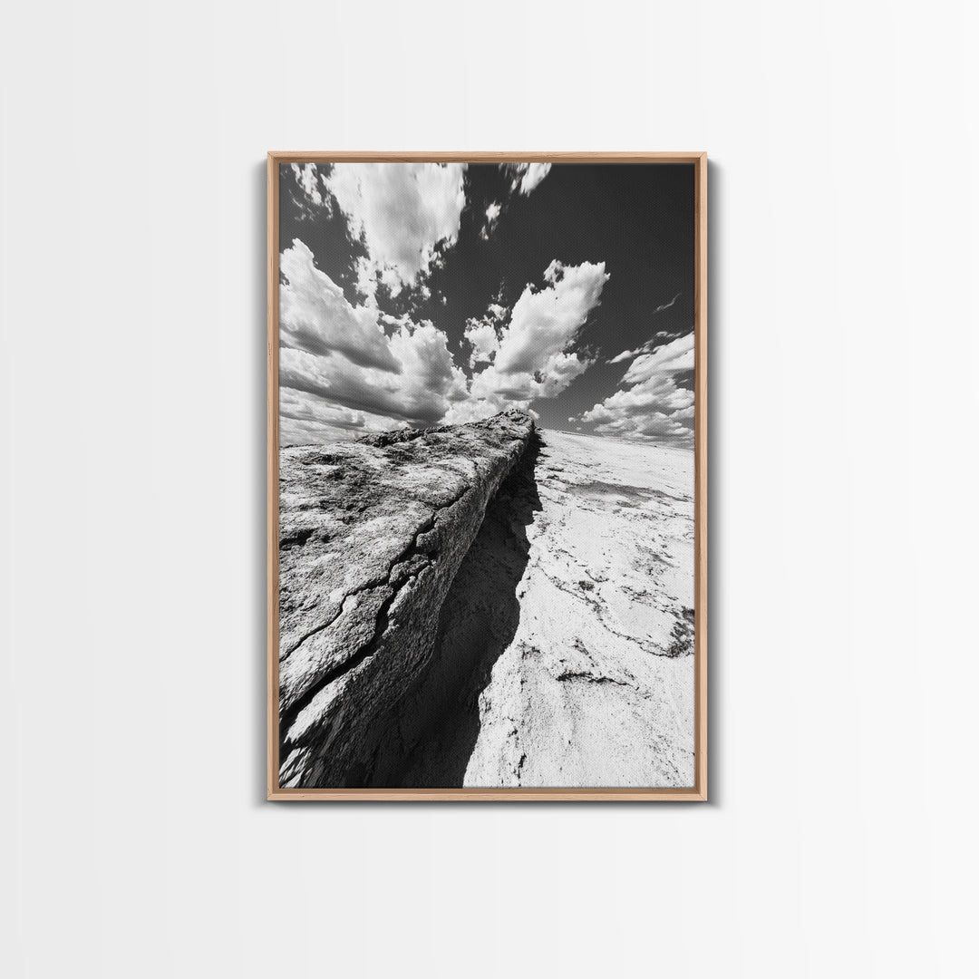 Desert Crack, Dramatic Sky, Harsh Terrain, Framed Canvas Print, Abstract Nature Photography, Rustic Office or Study Wall Art