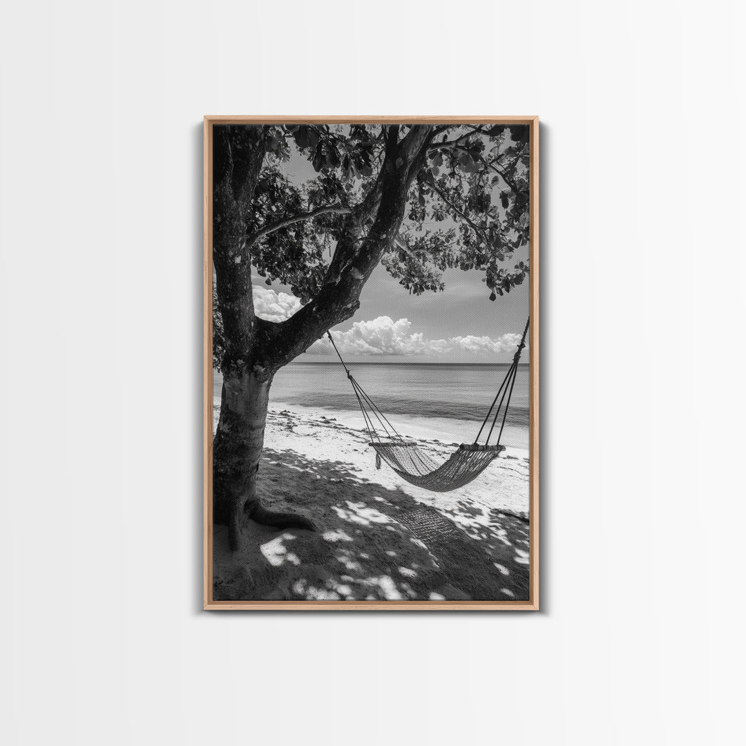 Hammock Relaxation, Beach Shade, Seaside Breeze, Canvas Print, Boho Bedroom Wall Art, Coastal Calm Tropical Home Decor