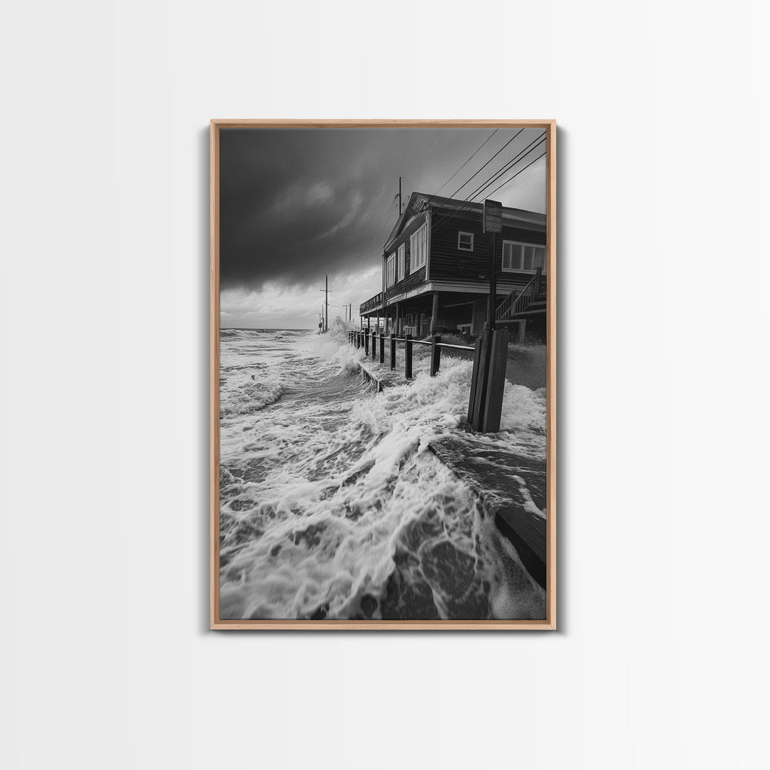 Stormy Coastline, Ocean Waves, Seaside House, Canvas Print, Coastal Wall Art, Beach House Decor, Nautical Photography, Moody Art