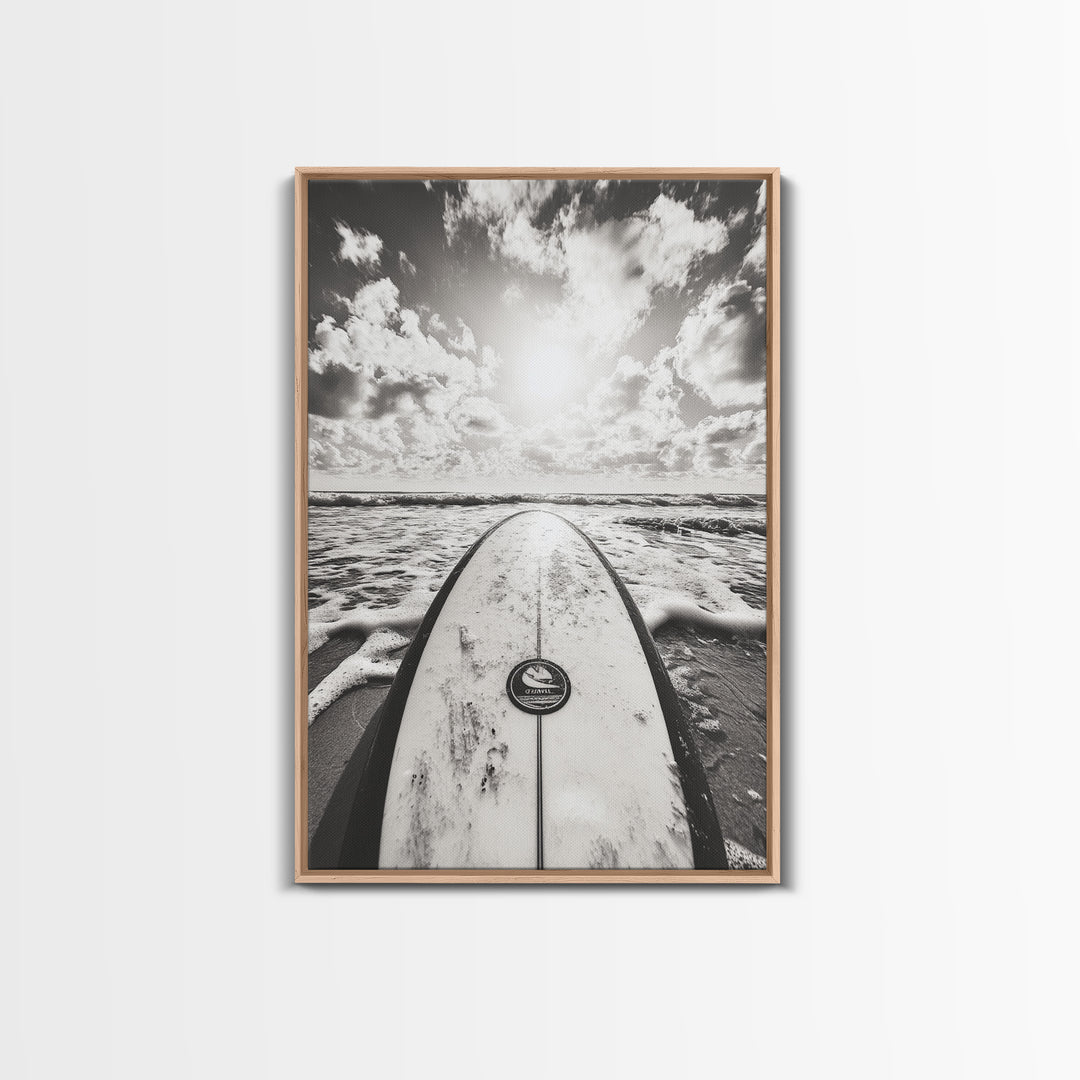 Surfboard Horizon, Ocean Waves, Beach Photography, Summer Vibes, Canvas Print, Teen Room Wall Art, Coastal Decor, Modern Surf Art