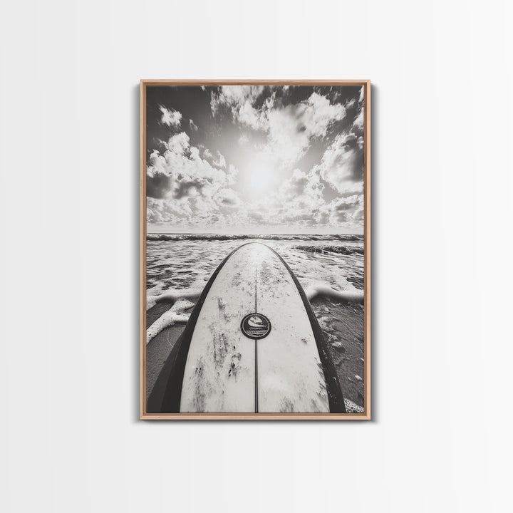 Surfboard Horizon, Ocean Waves, Beach Photography, Summer Vibes, Canvas Print, Teen Room Wall Art, Coastal Decor, Modern Surf Art