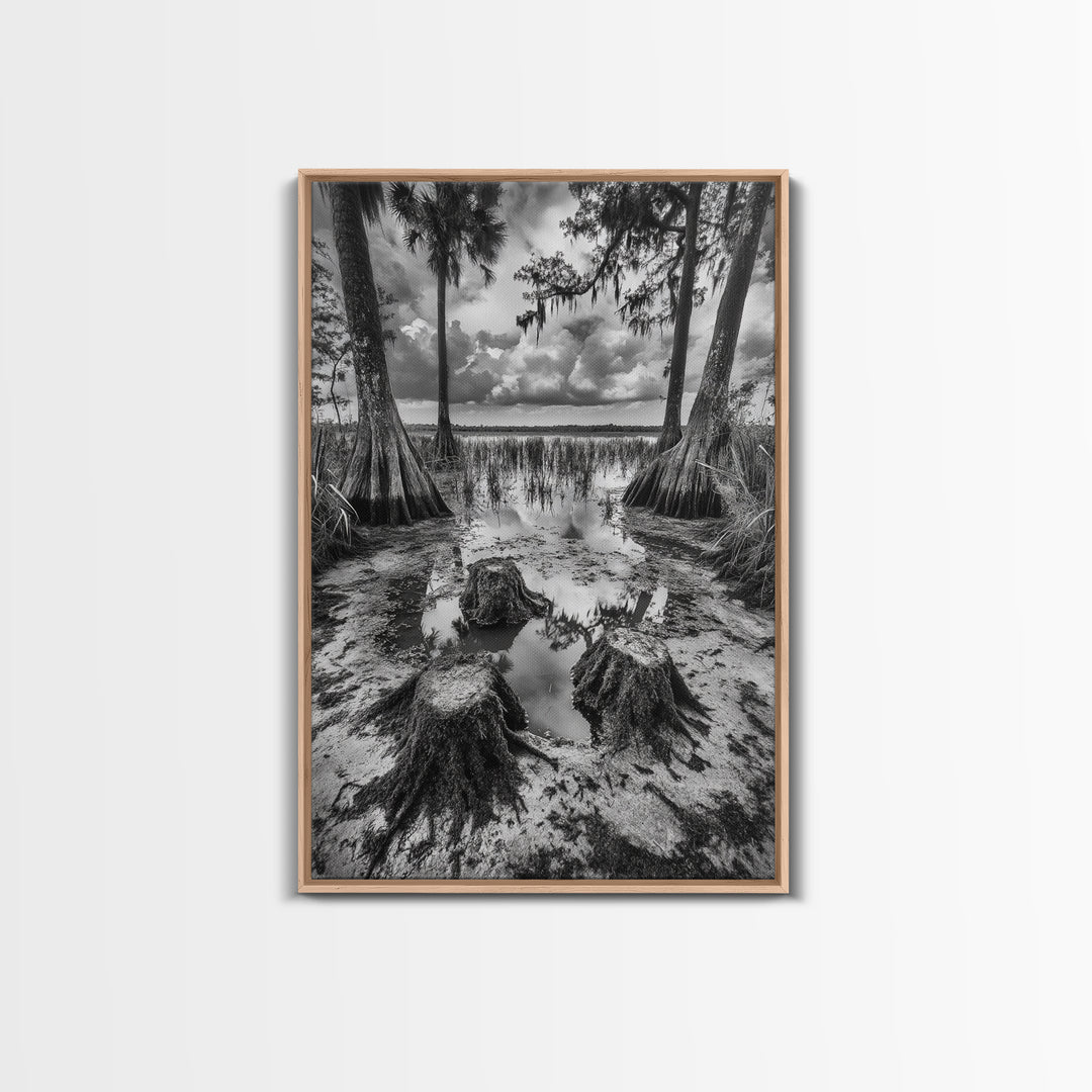 Swamp Scene, Cypress Trees, Reflection Water, Southern Nature, Canvas Print, Cabin Wall Art, Moody Landscape, Autumn Rustic Decor