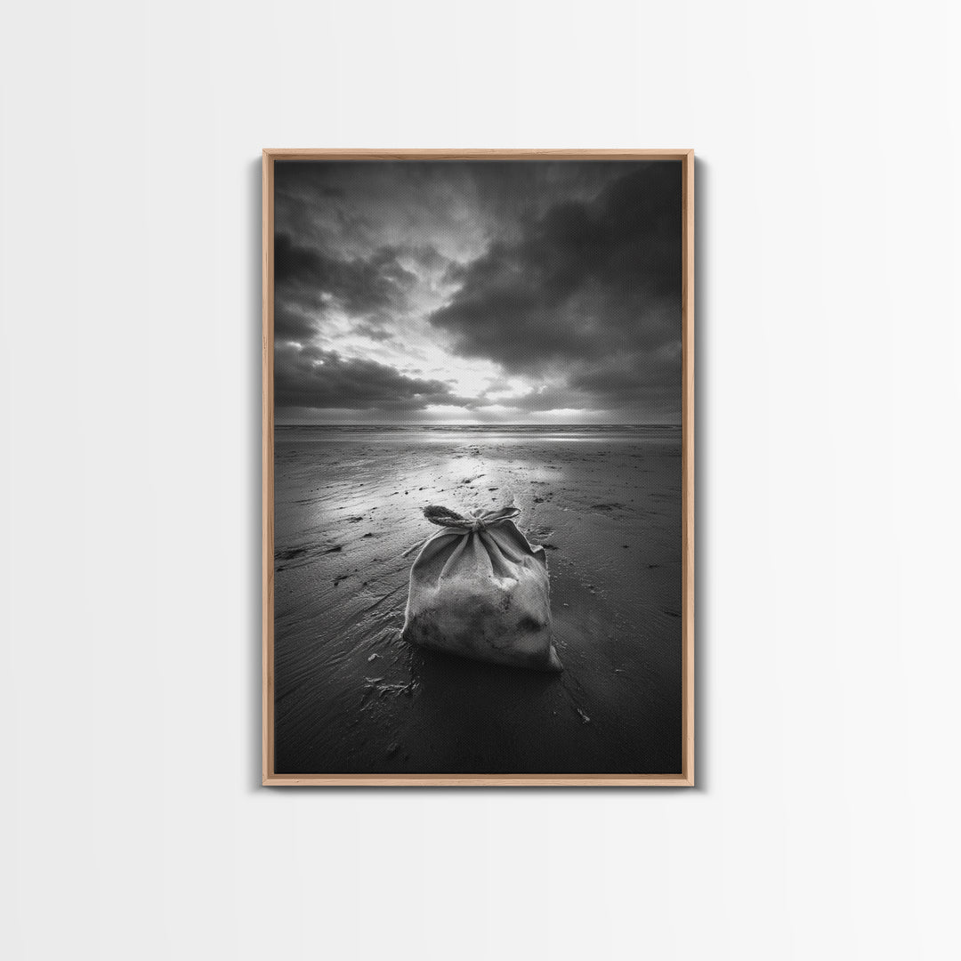 Coastal Mood, Seaside Stillness, Monochrome Art, Canvas Print, Beach Bedroom Wall Art, Moody Ocean Decor, Minimalist Nature