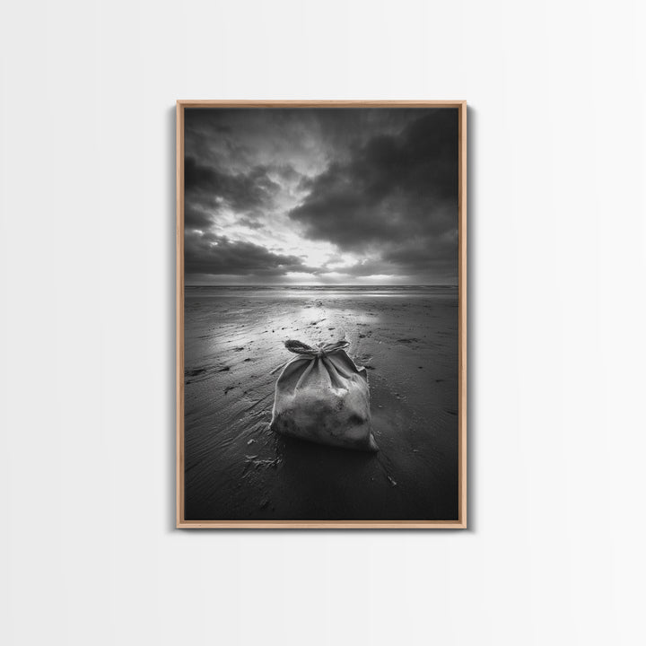 Coastal Mood, Seaside Stillness, Monochrome Art, Canvas Print, Beach Bedroom Wall Art, Moody Ocean Decor, Minimalist Nature