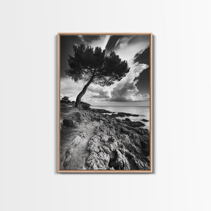 Wind Bent Tree, Coastal Cliff, Solitary Beauty, Canvas Print, Nature Photography Wall Art, Minimalist Earthy Decor, Moody Landscape