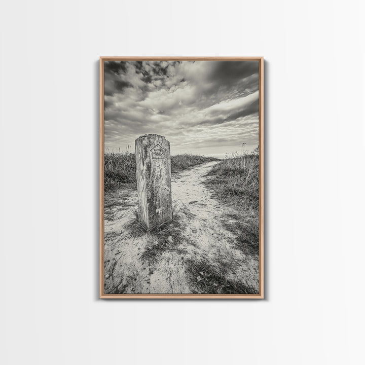 Hiking Marker, Trail Symbol, Windswept Grass, Framed Canvas Print, Outdoor Adventure Wall Art, Nature Lover Gift, Cabin Decor