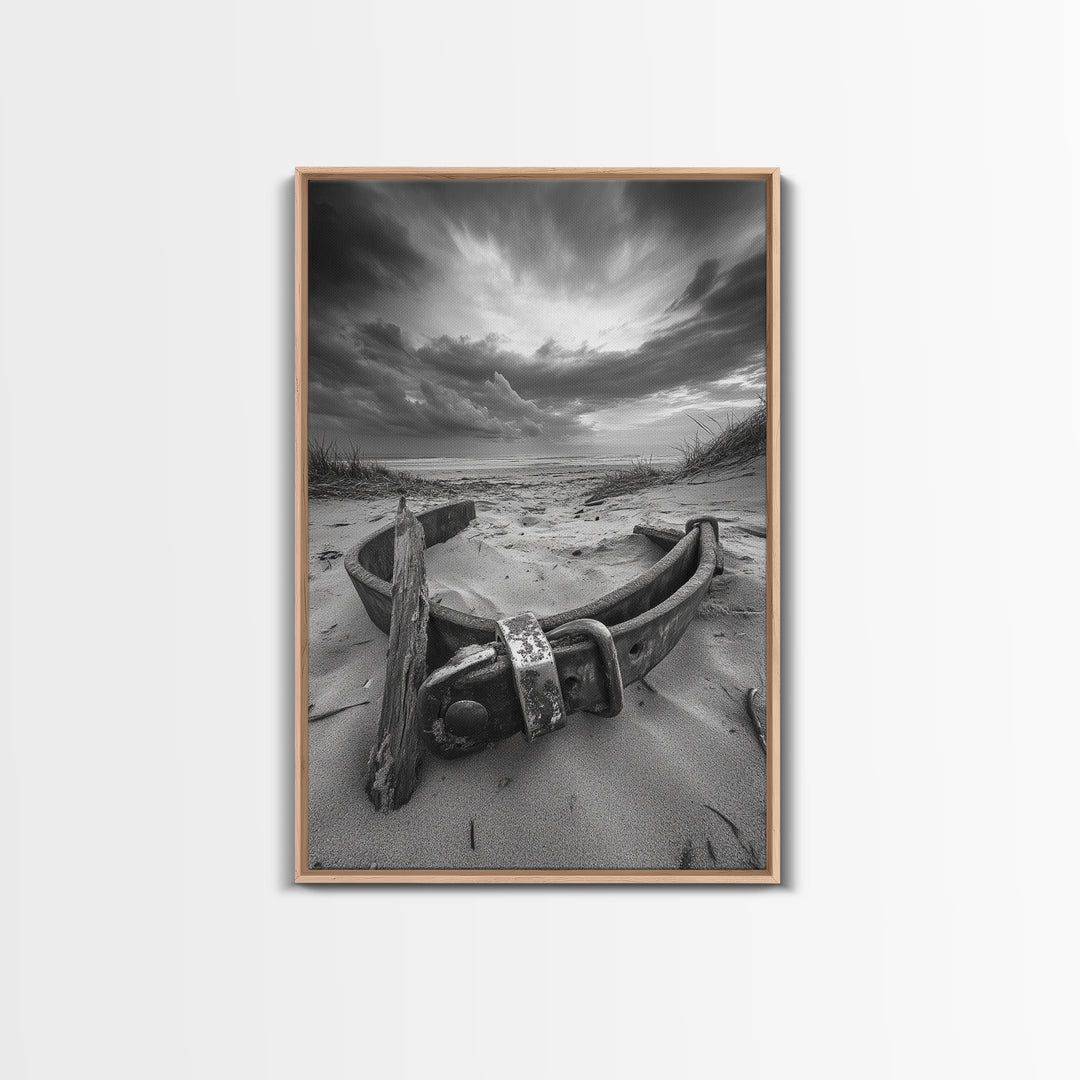 Coastal Relic, Rustic Sand Dunes, Weathered Wood, Canvas Print, Beach House Wall Art, Moody Ocean Decor, Fall Home Styling
