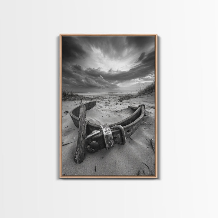 Coastal Relic, Rustic Sand Dunes, Weathered Wood, Canvas Print, Beach House Wall Art, Moody Ocean Decor, Fall Home Styling