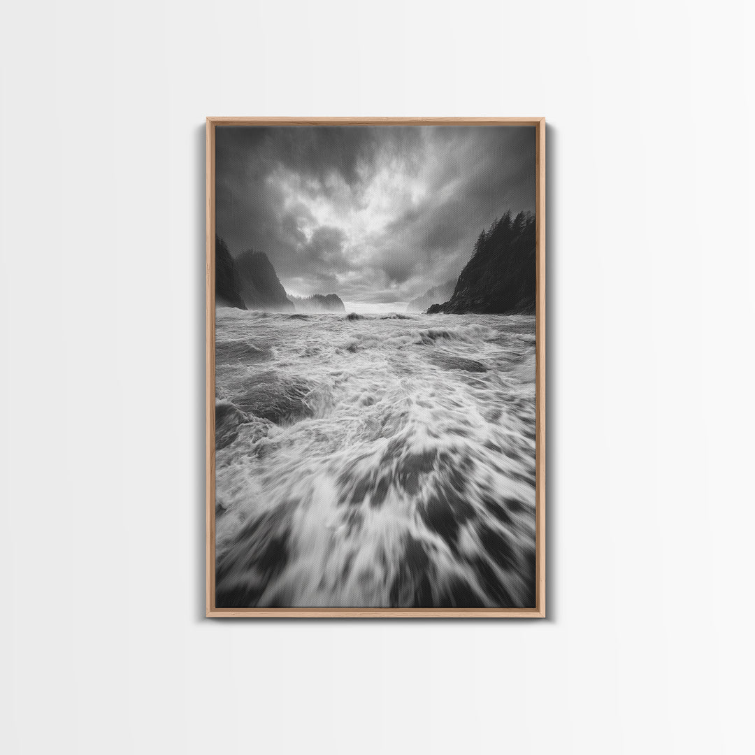 Wild Ocean Waves, Moody Coastline, Stormy Seascape, Nature Photography, Canvas Print, Coastal Wall Art, Bathroom Art, Modern Nature Decor