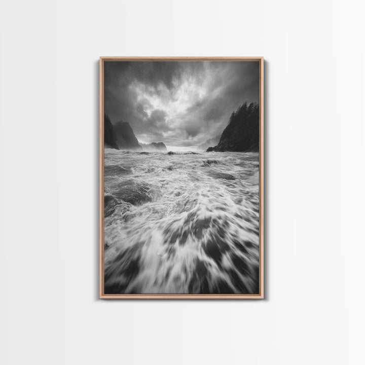 Wild Ocean Waves, Moody Coastline, Stormy Seascape, Nature Photography, Canvas Print, Coastal Wall Art, Bathroom Art, Modern Nature Decor