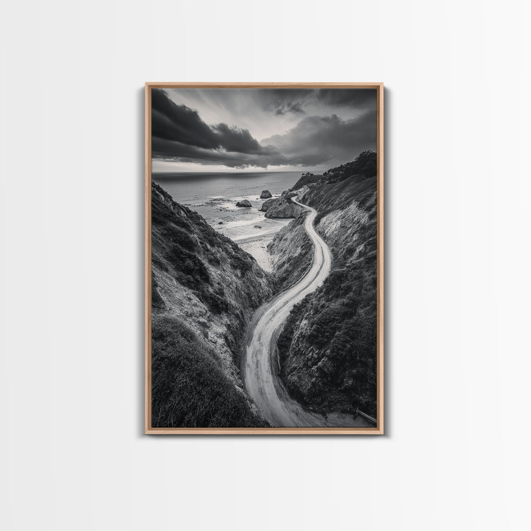 Coastal Road View, Cliffside Journey, Seaside Drive, Moody Landscape, Canvas Print, Living Room Art, Adventure Wall Art, Wanderlust Decor