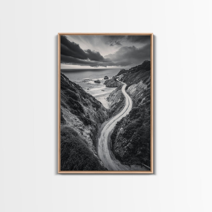 Coastal Road View, Cliffside Journey, Seaside Drive, Moody Landscape, Canvas Print, Living Room Art, Adventure Wall Art, Wanderlust Decor