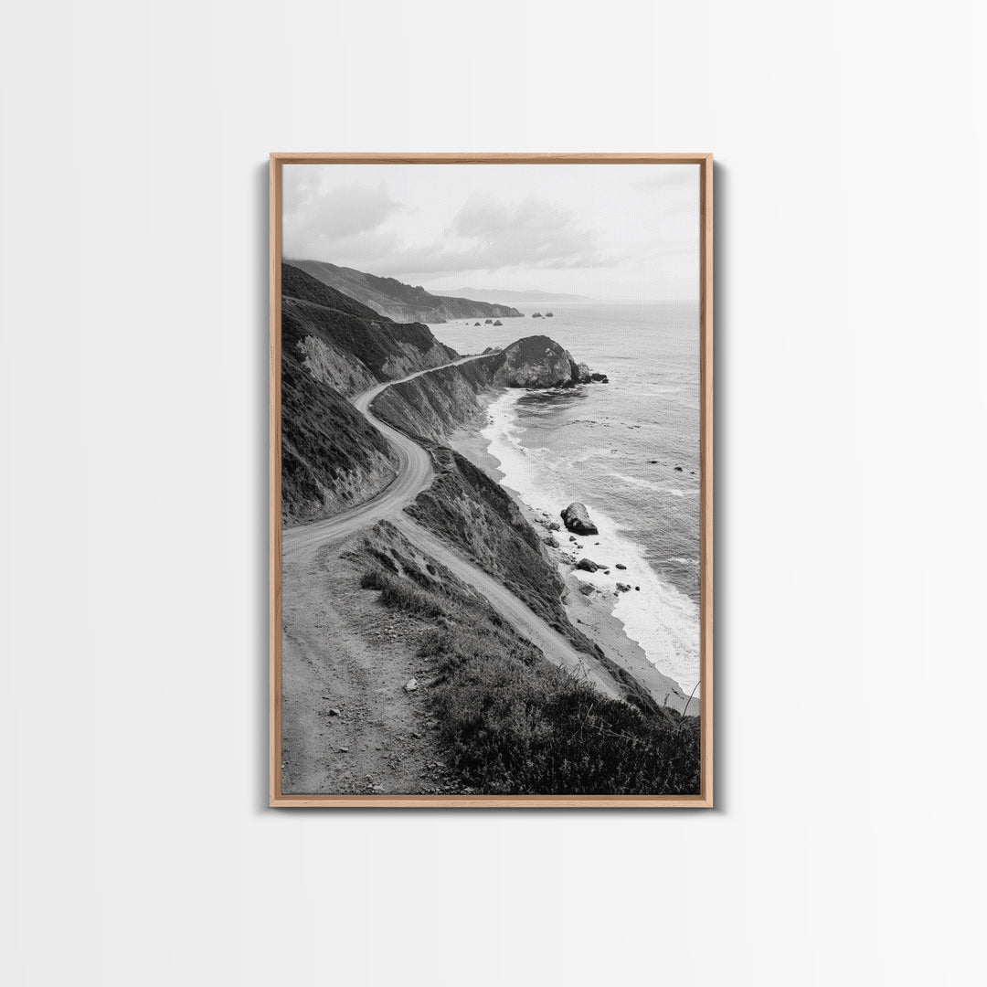 Winding Beach Road, Coastal Drive, Ocean Cliffs, Travel Landscape, Canvas Print, Office Wall Art, Fall Adventure Style, Neutral Coastal Decor