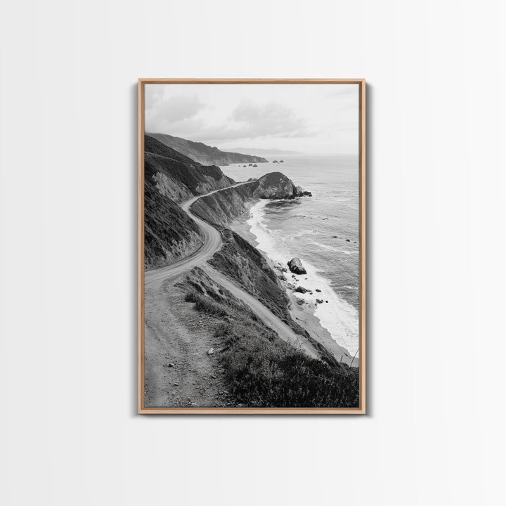 Winding Beach Road, Coastal Drive, Ocean Cliffs, Travel Landscape, Canvas Print, Office Wall Art, Fall Adventure Style, Neutral Coastal Decor