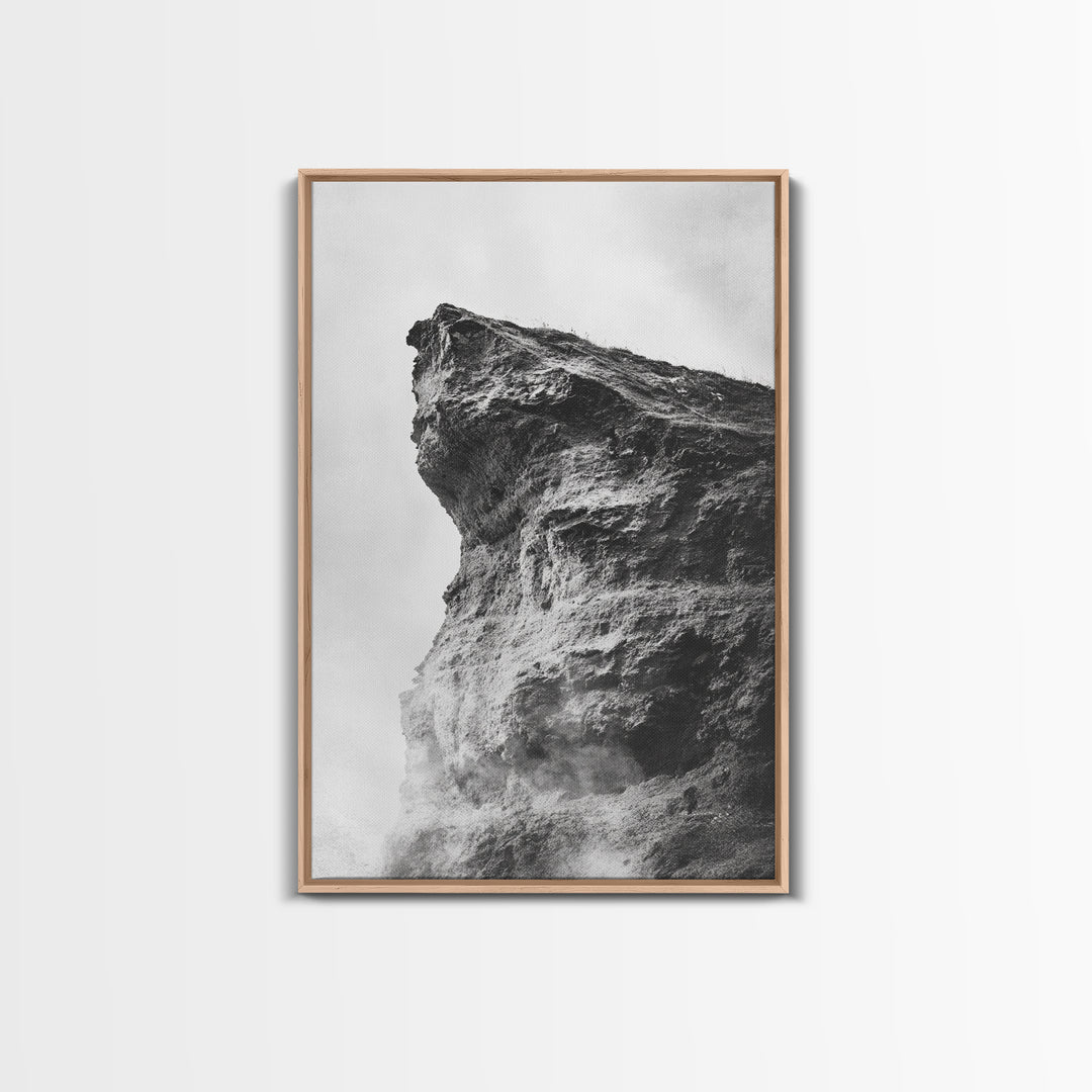 Stone Cliff Form, Abstract Rock Shape, Moody Earth Scene, Nature Texture, Framed Canvas Print, Office Wall Art, Minimalist Mountain Decor