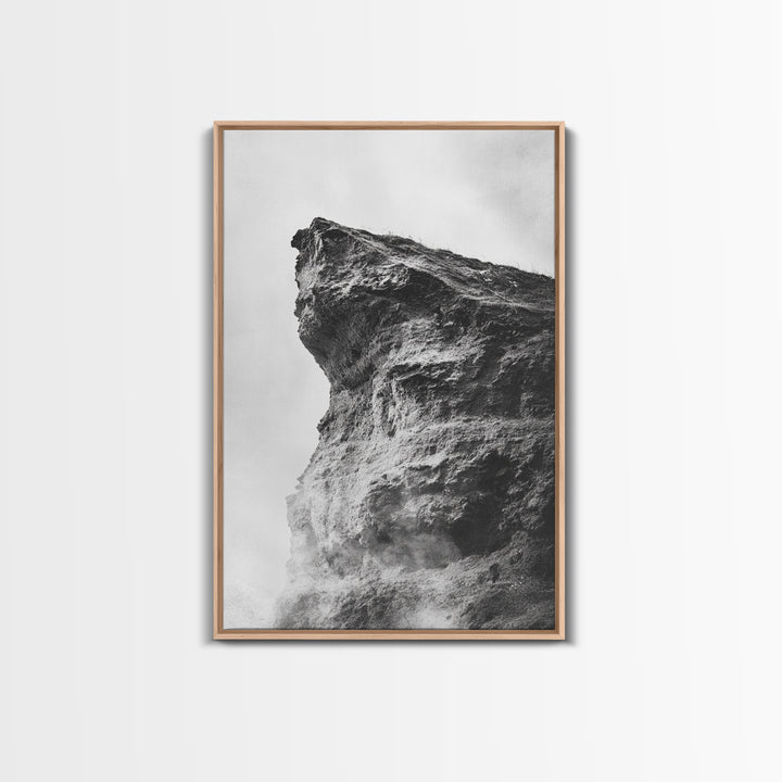 Stone Cliff Form, Abstract Rock Shape, Moody Earth Scene, Nature Texture, Framed Canvas Print, Office Wall Art, Minimalist Mountain Decor