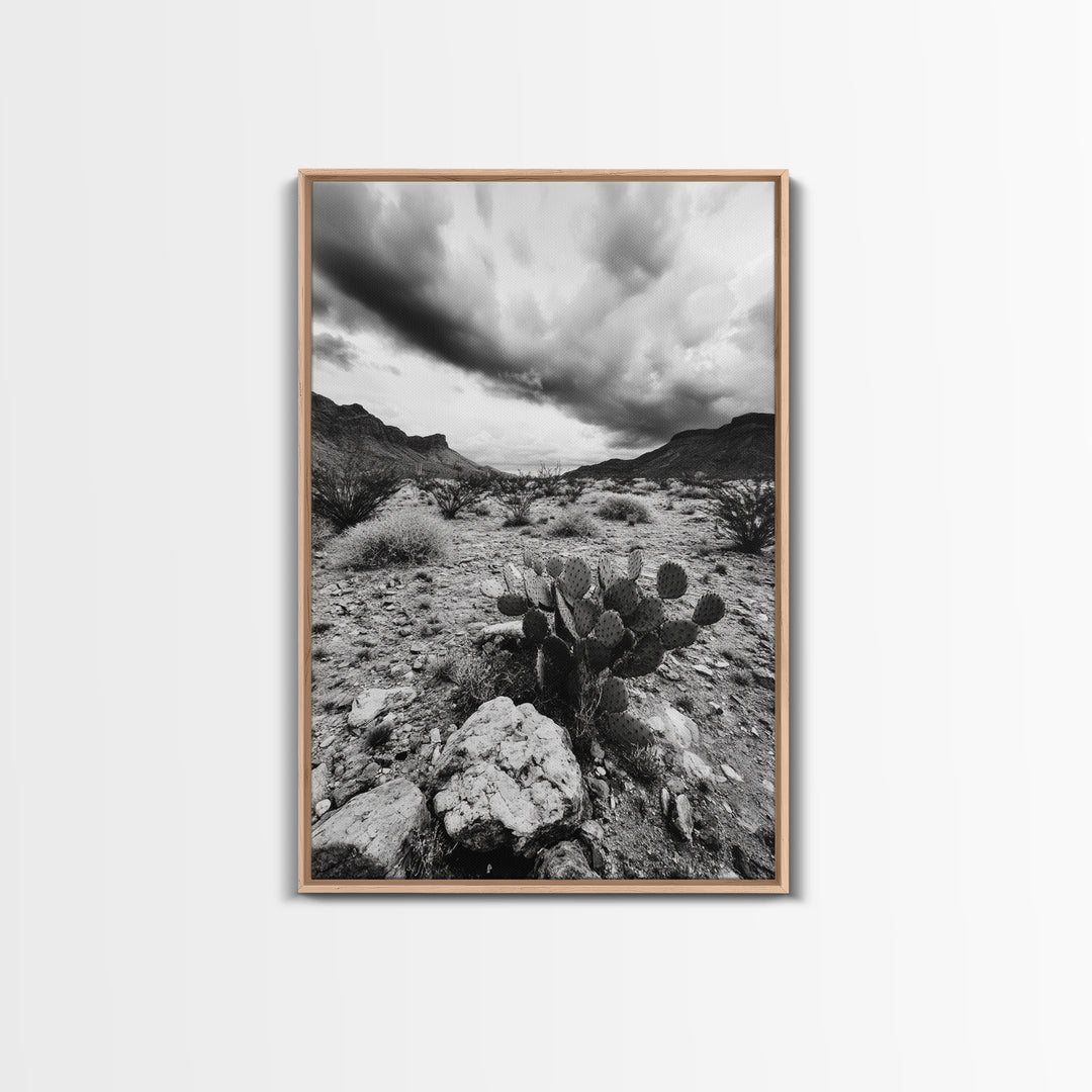 Desert Storm, Cactus Scene, Black White Art, Canvas Print, Southwest Wall Art, Earthy Tones Decor, Boho Style, Entryway Wall Accent