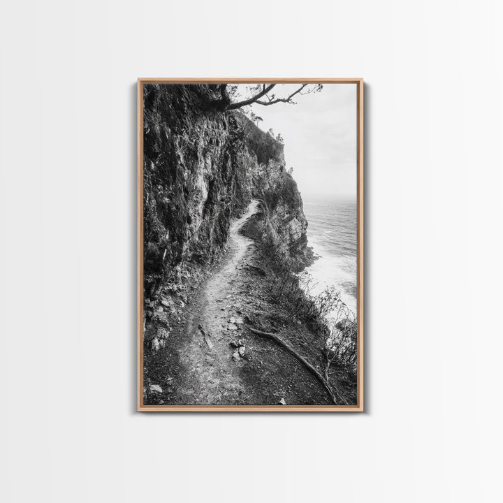 Cliffside Trail, Seaside Path, Coastal Adventure, Outdoor Photography, Framed Canvas Print, Cabin Nature Lover Wall Art, Bedroom Wall Art
