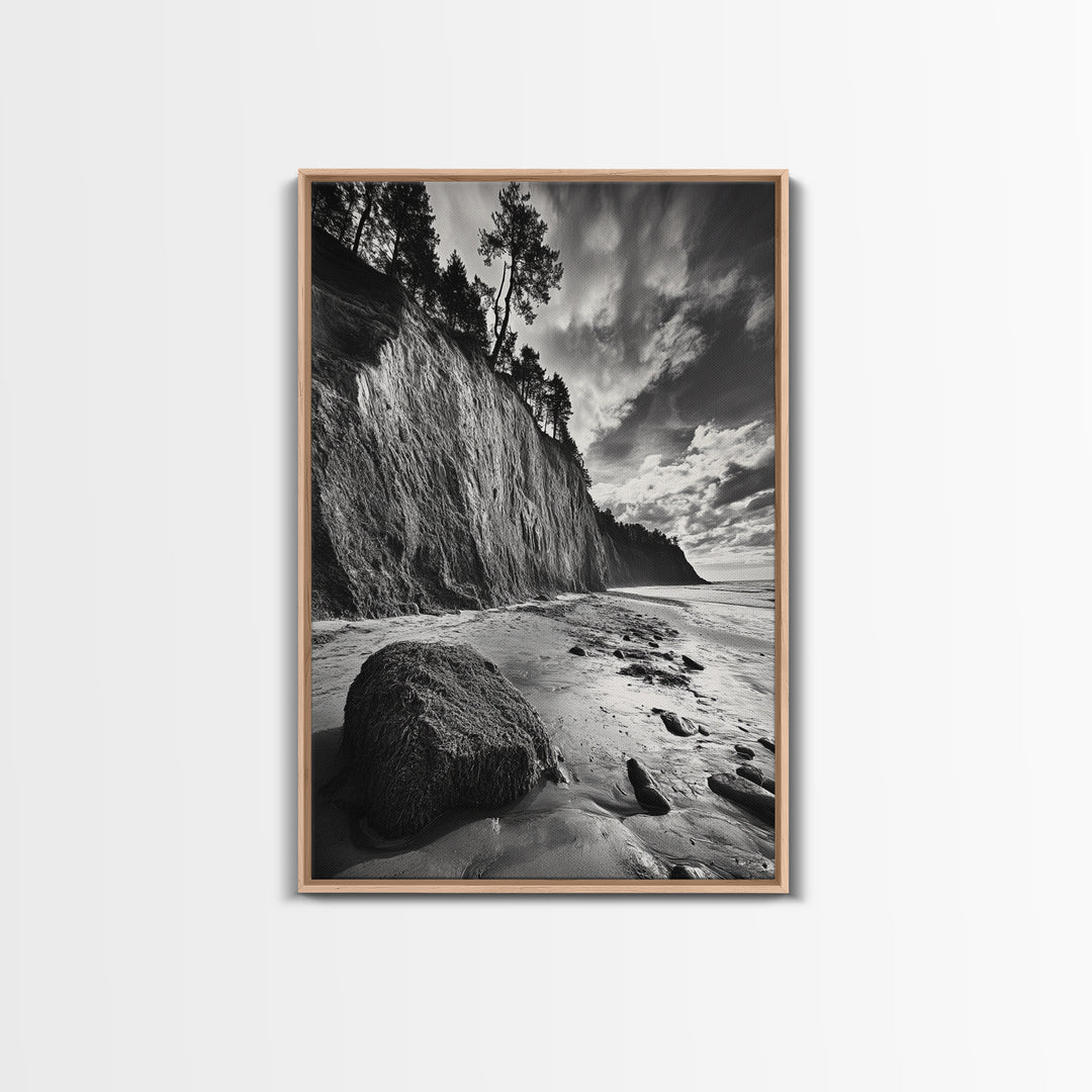 Cliffside Trees, Coastal Horizon, Rugged Seashore, Pacific Northwest Print, Framed Canvas Print, Fall Nature Wall Art, Den Decor