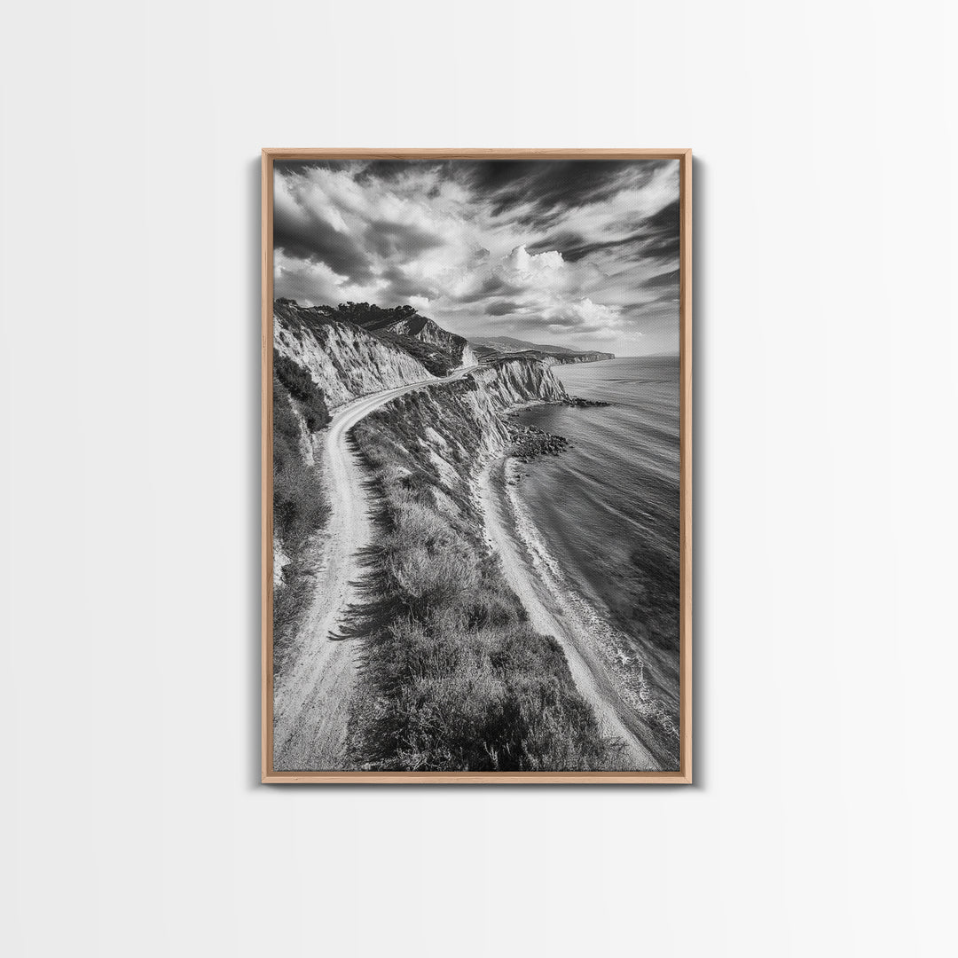 Coastal Mountain Trail, Ocean View, Travel Photography, Framed Canvas Print, Scenic Landscape Art, Office or Hallway Wall Art
