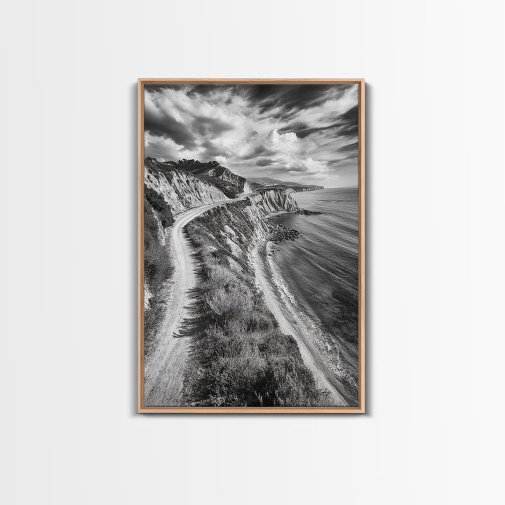 Coastal Mountain Trail, Ocean View, Travel Photography, Framed Canvas Print, Scenic Landscape Art, Office or Hallway Wall Art