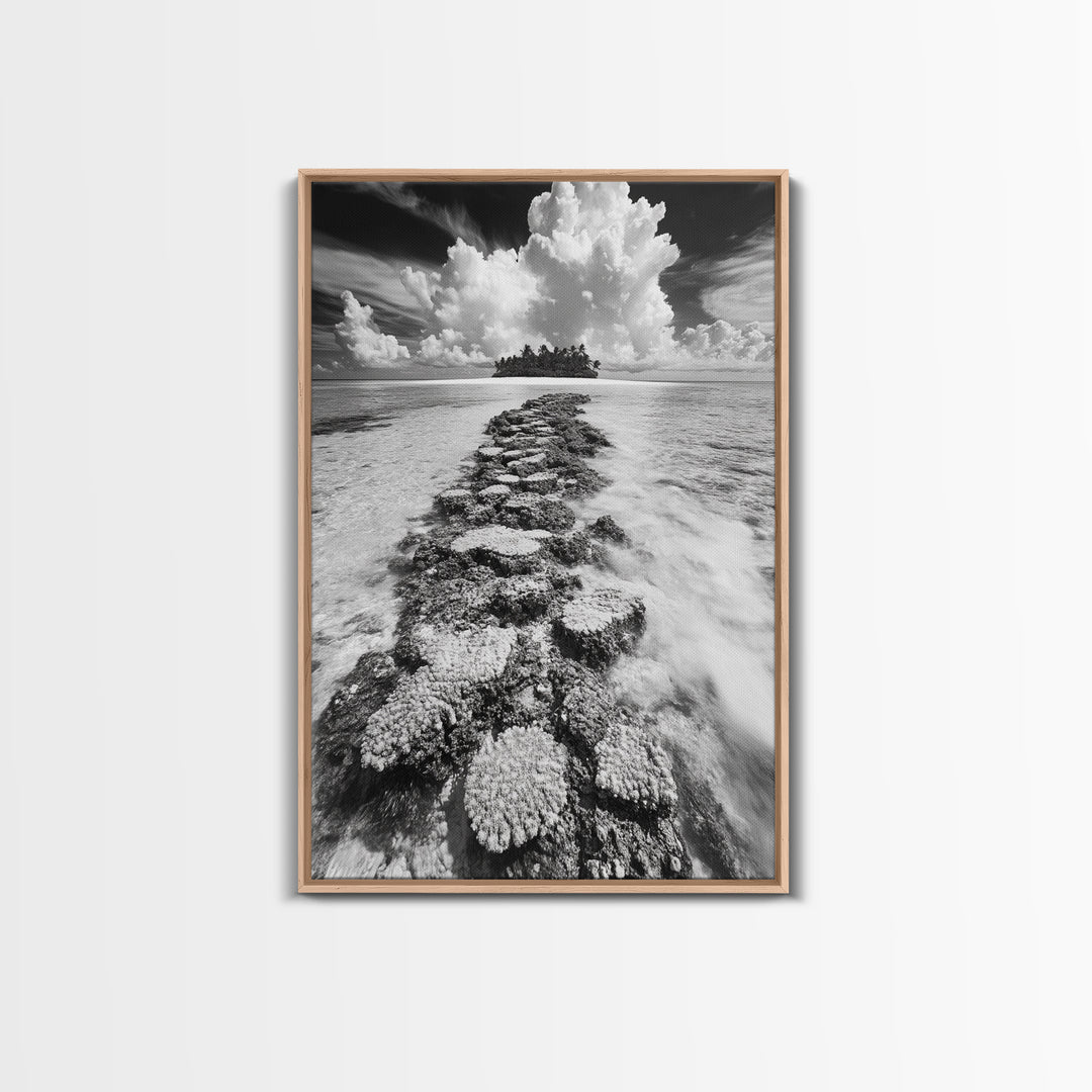 Island Cloud Escape, Ocean Path Scene, Tropical Seascape, Canvas Print, Coastal Beach House Art, Summer Island Vibes Wall Art