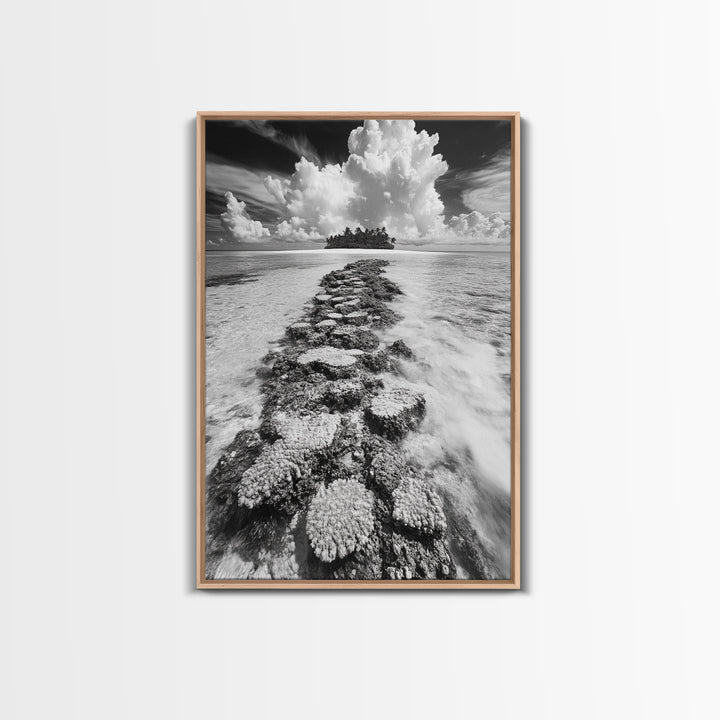 Island Cloud Escape, Ocean Path Scene, Tropical Seascape, Canvas Print, Coastal Beach House Art, Summer Island Vibes Wall Art