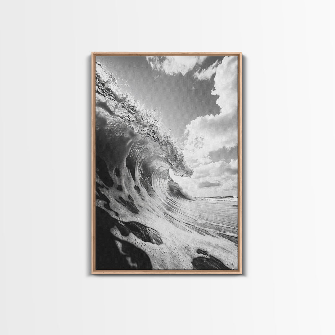 Crashing Ocean Wave, Surf Motion Art, Coastal Energy Print, Seascape Minimalism, Framed Canvas Print, Bathroom Wall Decor, Modern Beach Art
