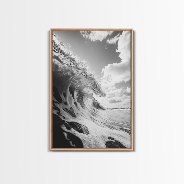 Crashing Ocean Wave, Surf Motion Art, Coastal Energy Print, Seascape Minimalism, Framed Canvas Print, Bathroom Wall Decor, Modern Beach Art