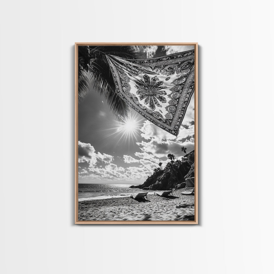 Sunlit Beach, Boho Tapestry, Relaxed Seaside, Canvas Print, Tropical Wall Art, Vacation Home Decor, Modern Boho Vibes, Beach House Wall Decor