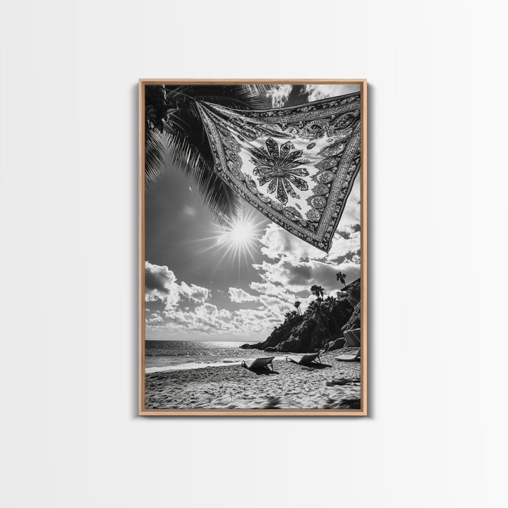 Sunlit Beach, Boho Tapestry, Relaxed Seaside, Canvas Print, Tropical Wall Art, Vacation Home Decor, Modern Boho Vibes, Beach House Wall Decor