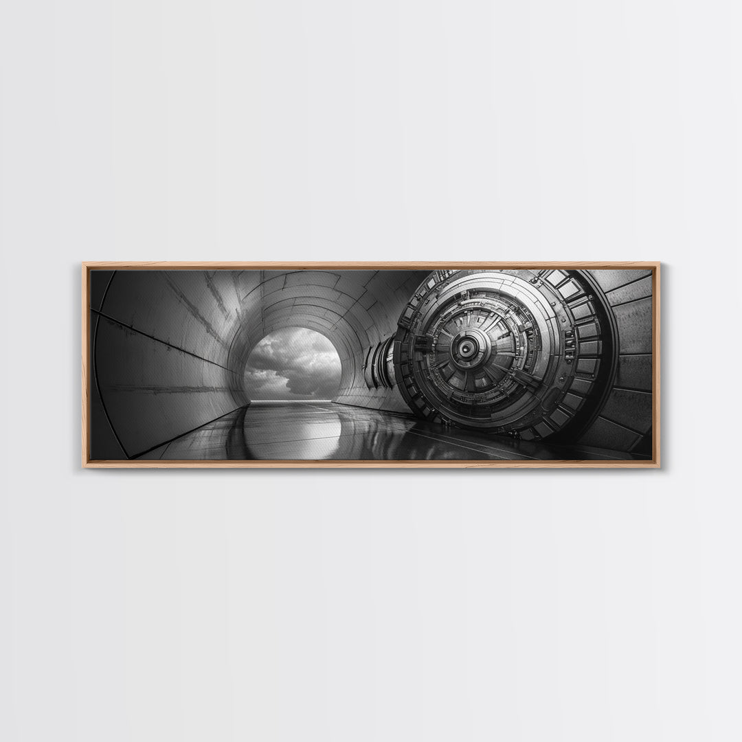 Vault Door, Sci-Fi Tunnel, Futuristic Entrance, Secure Chamber, Framed Canvas Print, Office Decor, Industrial Wall Art, Modern Cyberpunk Style