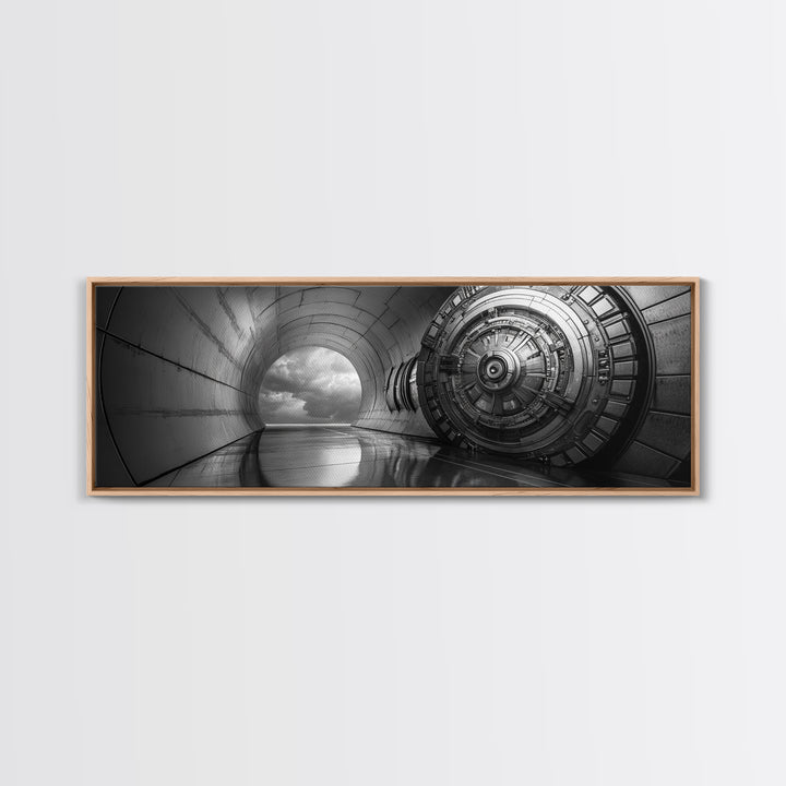 Vault Door, Sci-Fi Tunnel, Futuristic Entrance, Secure Chamber, Framed Canvas Print, Office Decor, Industrial Wall Art, Modern Cyberpunk Style