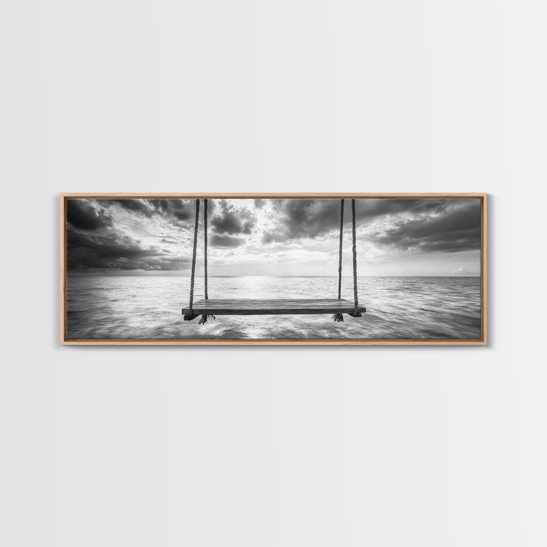 Ocean Swing View, Serene Seascape Art, Minimalist Beach Wall Decor, Framed Canvas Print, Bedroom Art, Calm Coastal Photography