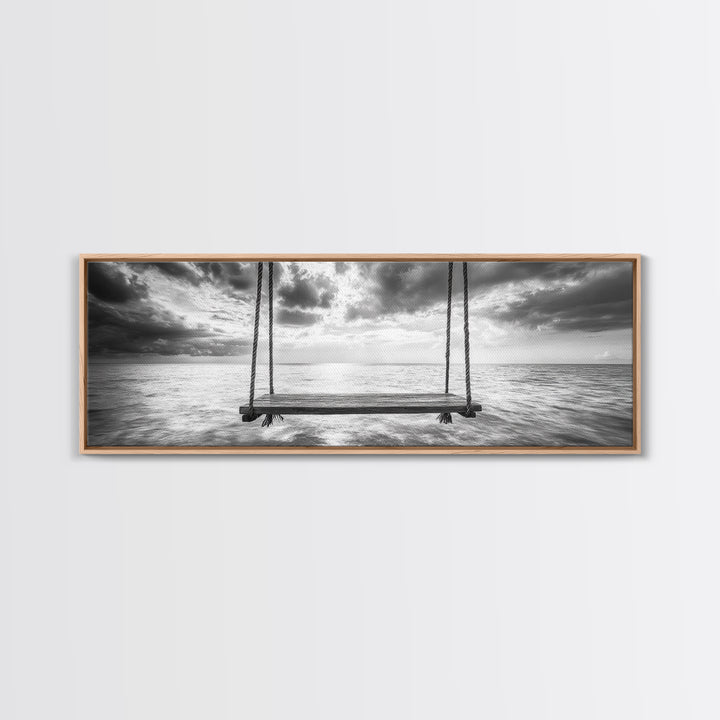 Ocean Swing View, Serene Seascape Art, Minimalist Beach Wall Decor, Framed Canvas Print, Bedroom Art, Calm Coastal Photography