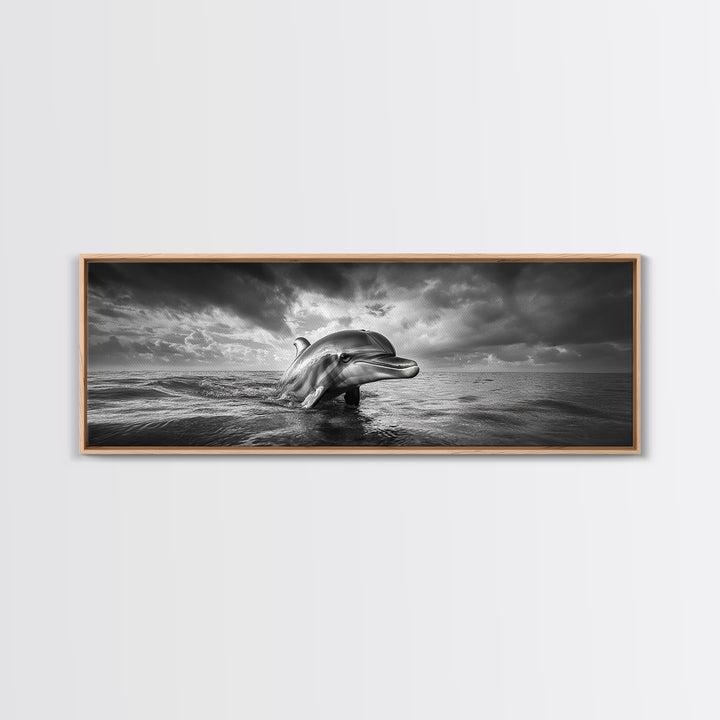 Dolphin Ocean Art, Playful Sea Animal Print, Modern Coastal Decor, Framed Canvas Print, Bathroom Wall Art, Nature Photography