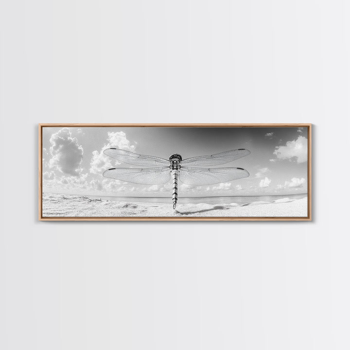 Dragonfly Beach Art, Detailed Insect Wings, Nature Wall Decor, Framed Canvas Print, Boho Bedroom Art, Minimal Wildlife Photography