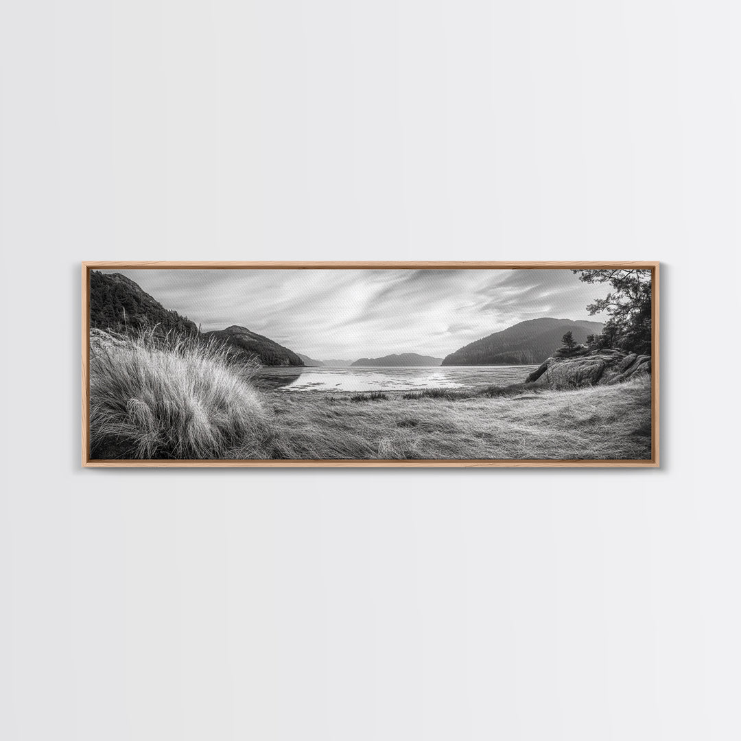 Mountain Lake Calm, Tranquil Nature Reflection, Forest Valley Art, Framed Canvas Print, Minimalist Wall Decor, Serene Landscape Print