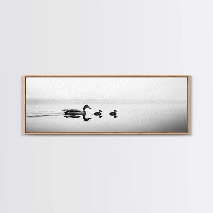 Duck Family, Serene Water, Peaceful Reflections, Canvas Print, Minimalist Animal Art, Nursery Wall Art, Calm Lake Photography