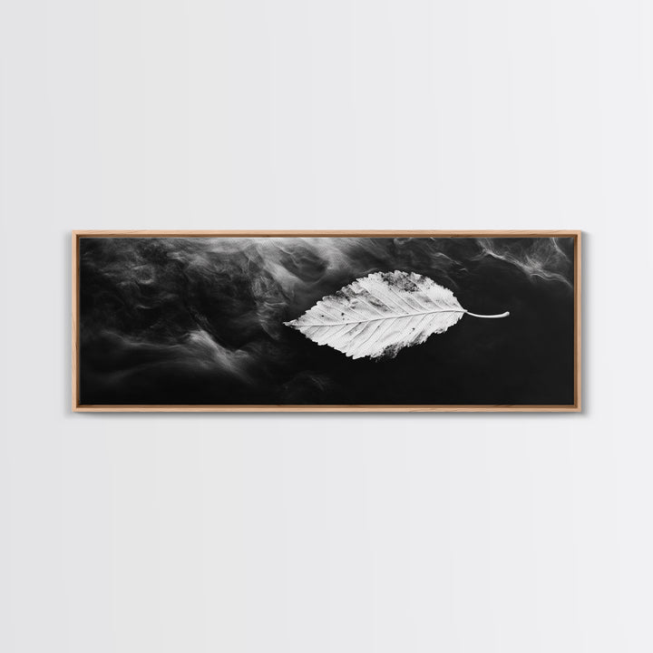 Misty Leaf, Black Art, Nature Print, Autumn Wall Decor, Framed Canvas Print, Minimalist Wall Art, Bedroom Wall Decor, Fall Botanical Art