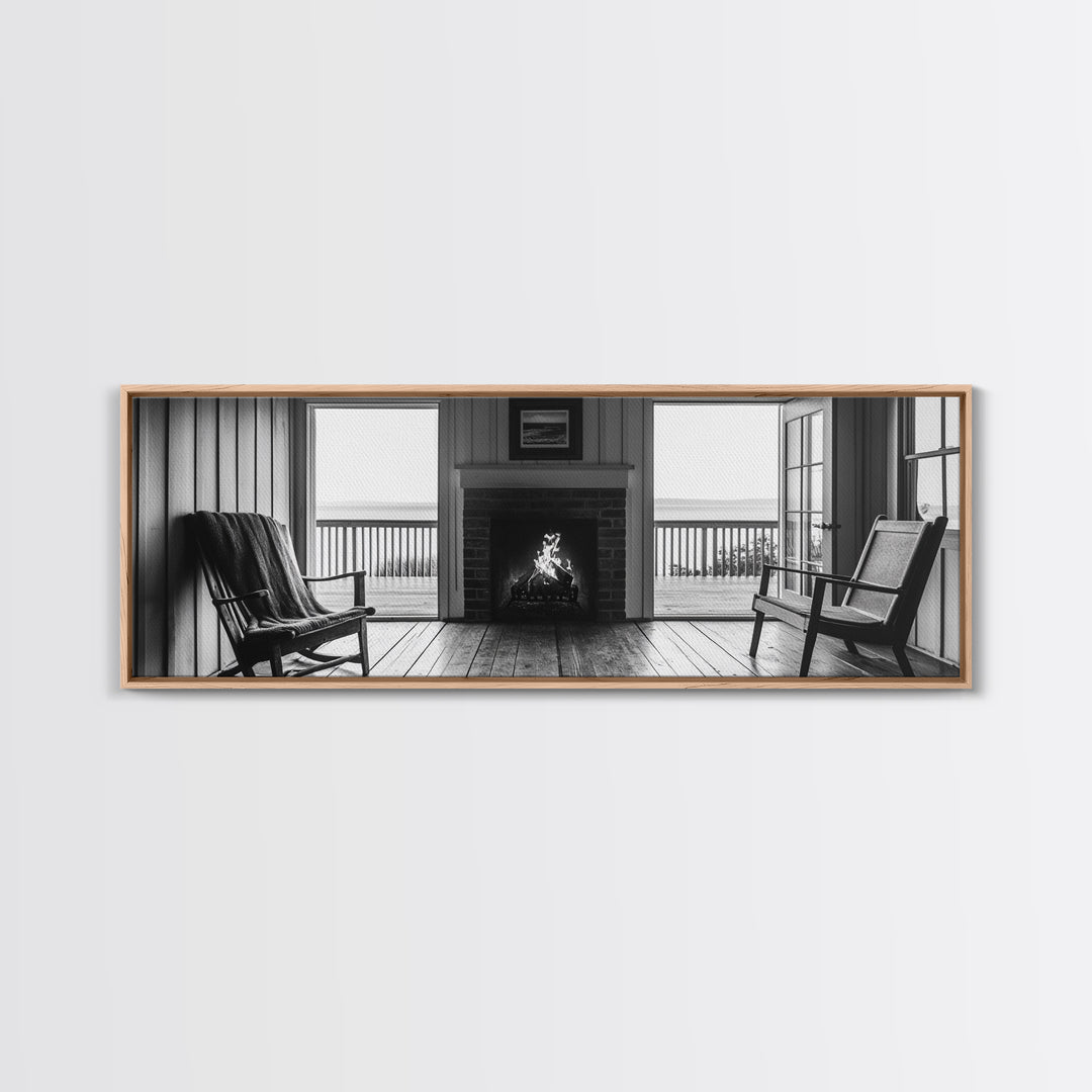 Cozy Fireplace, Cabin View, Warm Interior, Framed Canvas Print, Rustic Wall Art, Living Room Decor, Fall Season Vibe, Hygge Aesthetic