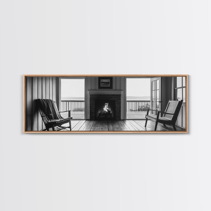 Cozy Fireplace, Cabin View, Warm Interior, Framed Canvas Print, Rustic Wall Art, Living Room Decor, Fall Season Vibe, Hygge Aesthetic