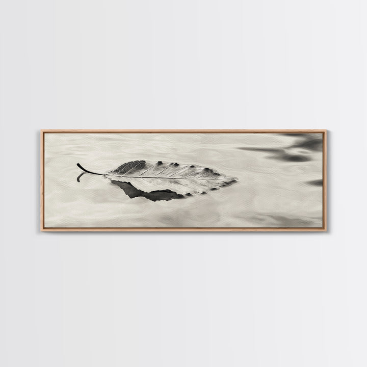 Autumn Leaf, Water Reflection, Nature Minimalism, Floating Stillness, Framed Canvas Print, Fall Wall Art, Neutral Tones, Bathroom Decor