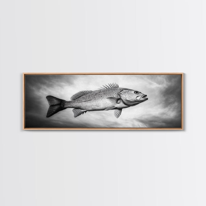 Floating Fish, Surreal Ocean, Realistic Scales, Sky Scene, Framed Canvas Print, Nautical Wall Art, Coastal Decor, Fishing Cabin Aesthetic