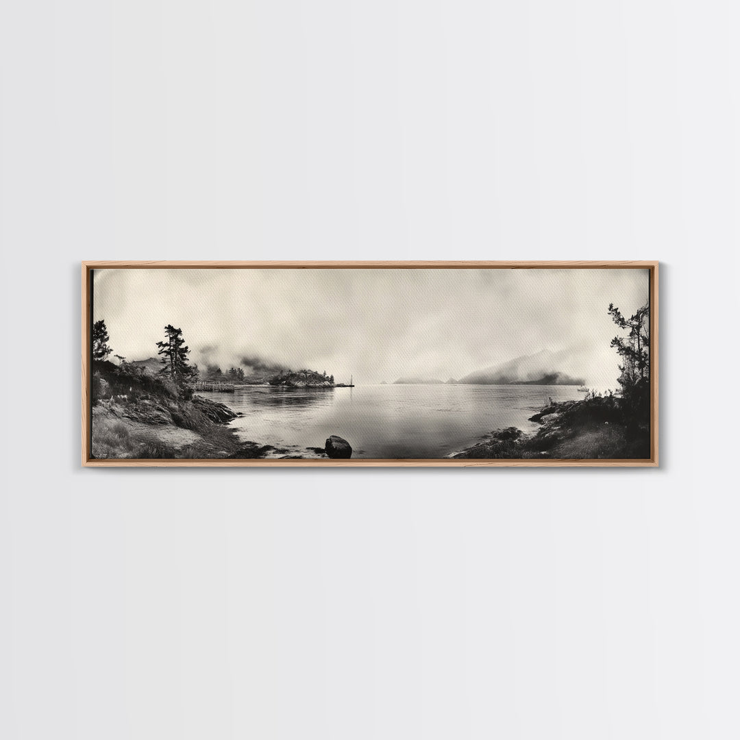 Foggy Coast, Misty Trees, Silent Bay, Canvas Print, Moody Landscape Photography, Bedroom Wall Art, Nature Inspired Decor