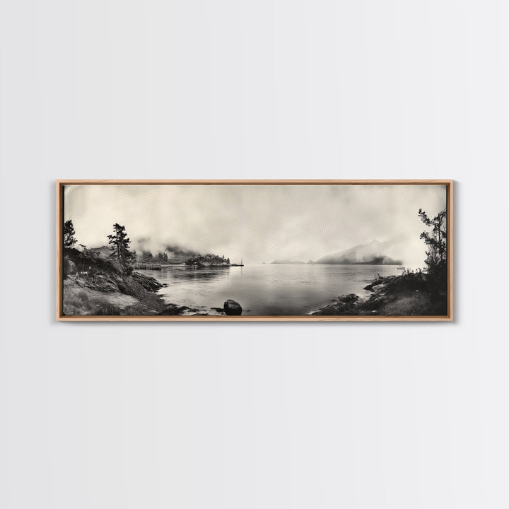 Foggy Coast, Misty Trees, Silent Bay, Canvas Print, Moody Landscape Photography, Bedroom Wall Art, Nature Inspired Decor