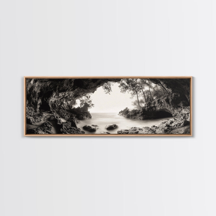Ocean Cave, Coastal Trees, Natural Light, Canvas Print, tranquil coastal wall art, bedroom boho decor, dreamy nature scene artwork