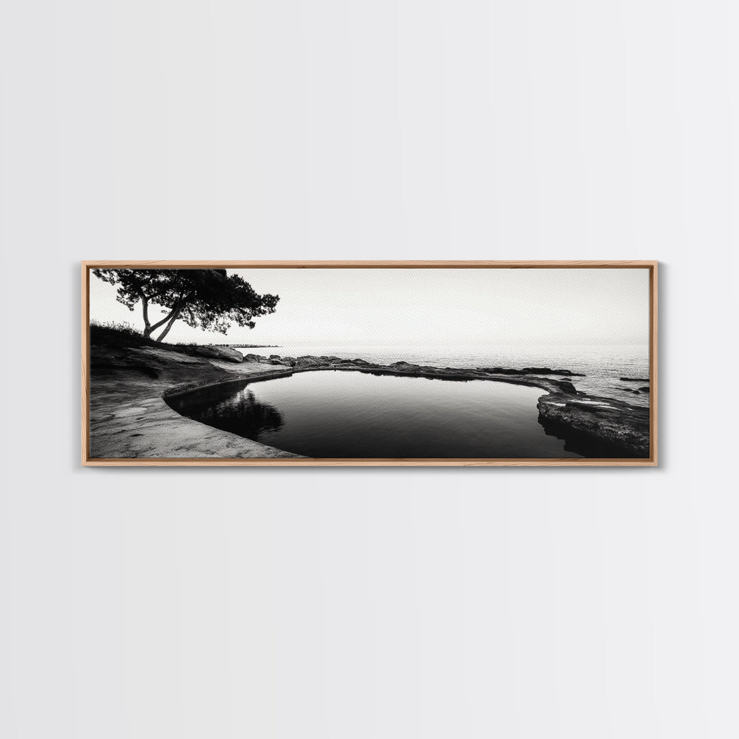 Seaside Pool, Nature Reflections, Calm Coastline, Canvas Print, minimalist zen wall art, spa bathroom decor, peaceful landscape photography