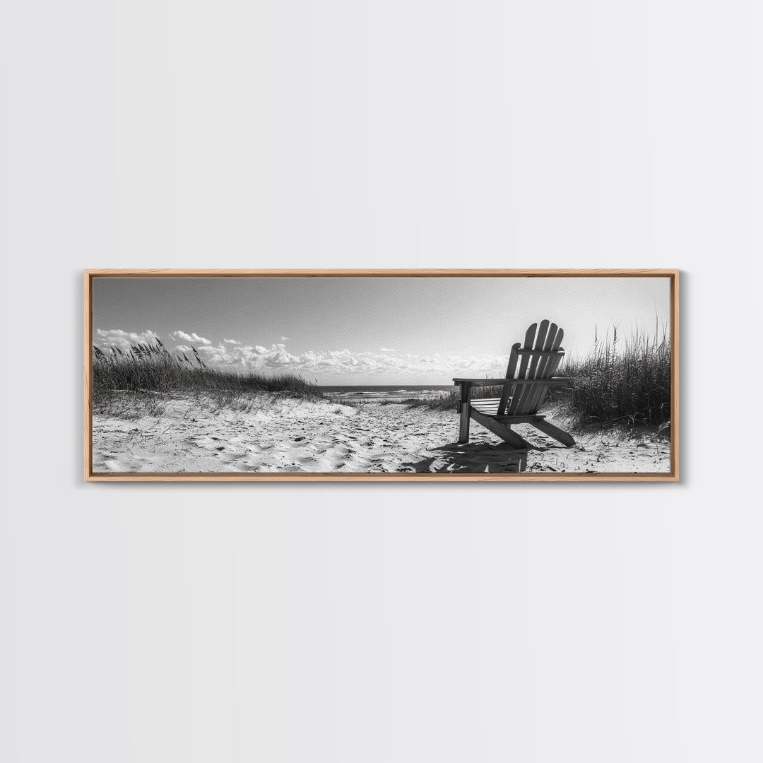 Sand Dunes, Beach Chair, Sea Grasses, Ocean Path, Framed Canvas Print, Coastal Wall Art, Relaxation Theme, Minimalist Beach House Decor